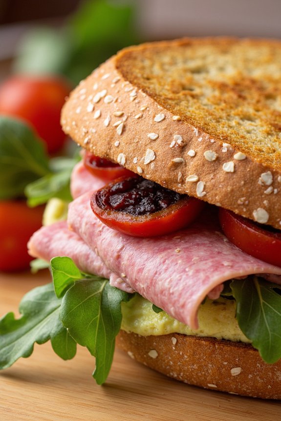 gourmet mortadella pistachio sandwich