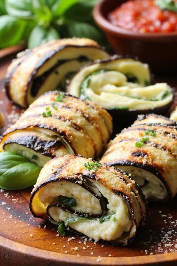 grilled eggplant ricotta rolls