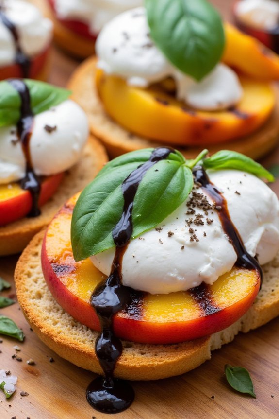 grilled peach burrata crostini