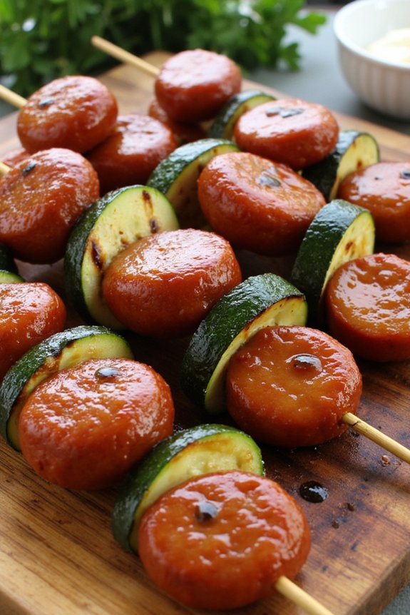 grilled sausage and zucchini skewers