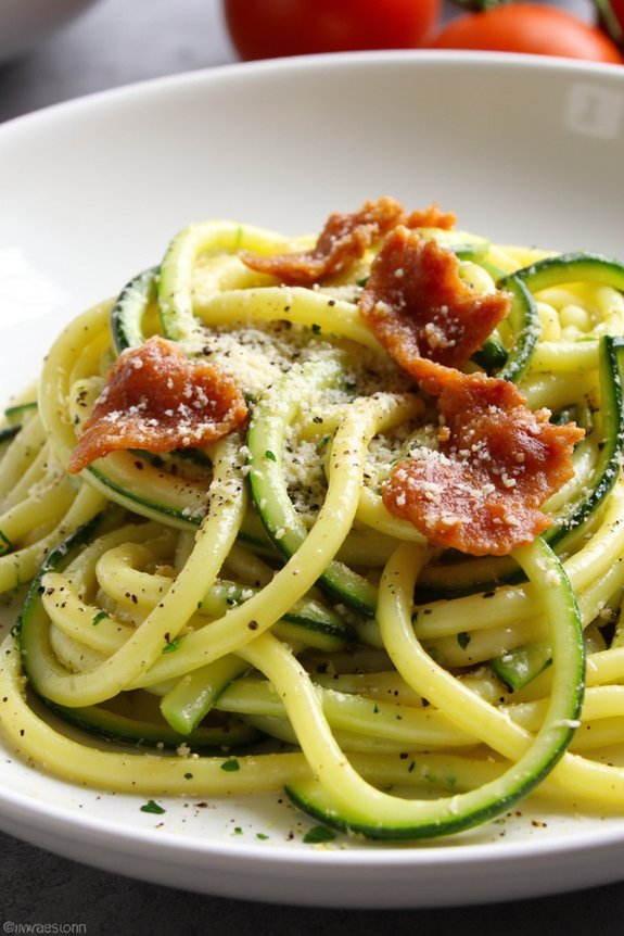 healthy zucchini noodle carbonara