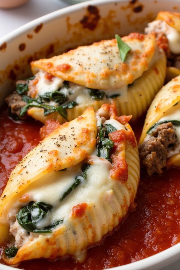 hearty beef spinach shells