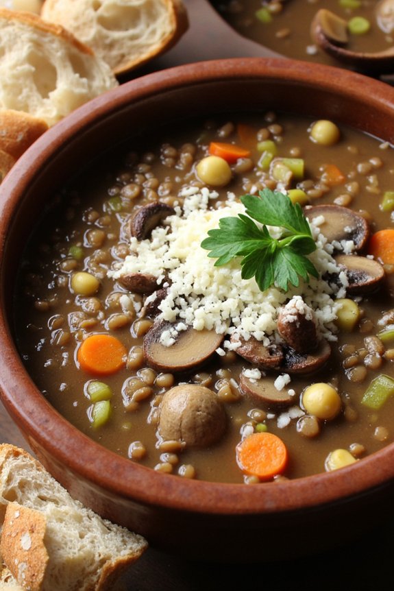 hearty mushroom lentil soup