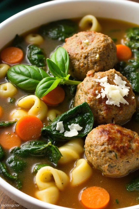 hearty pesto meatball soup