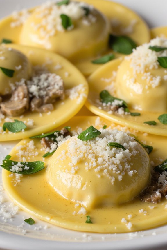 homemade mushroom ricotta ravioli