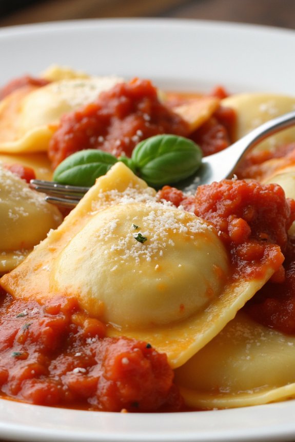 homemade ravioli with marinara
