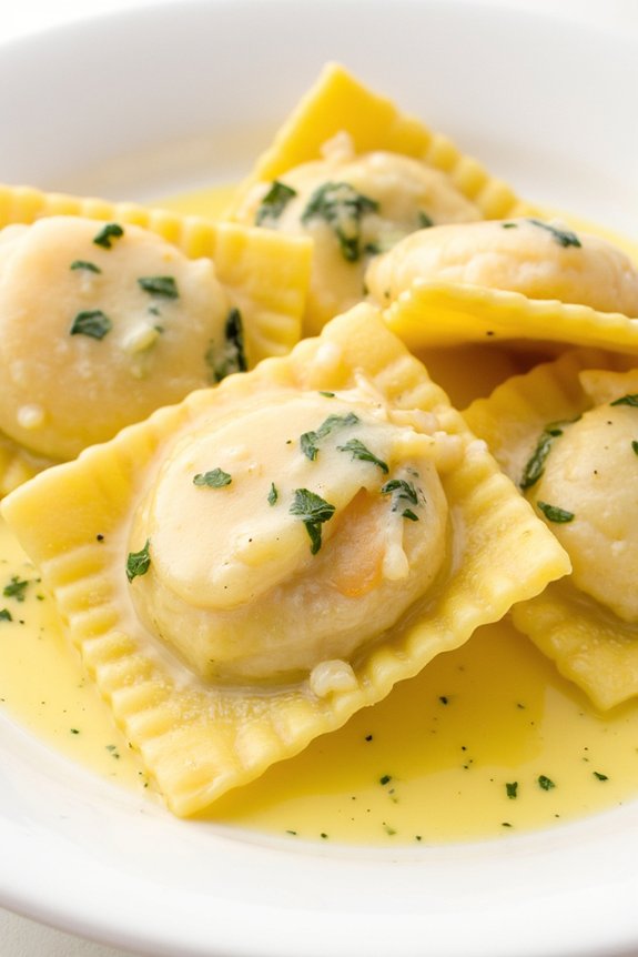 homemade shrimp spinach ravioli
