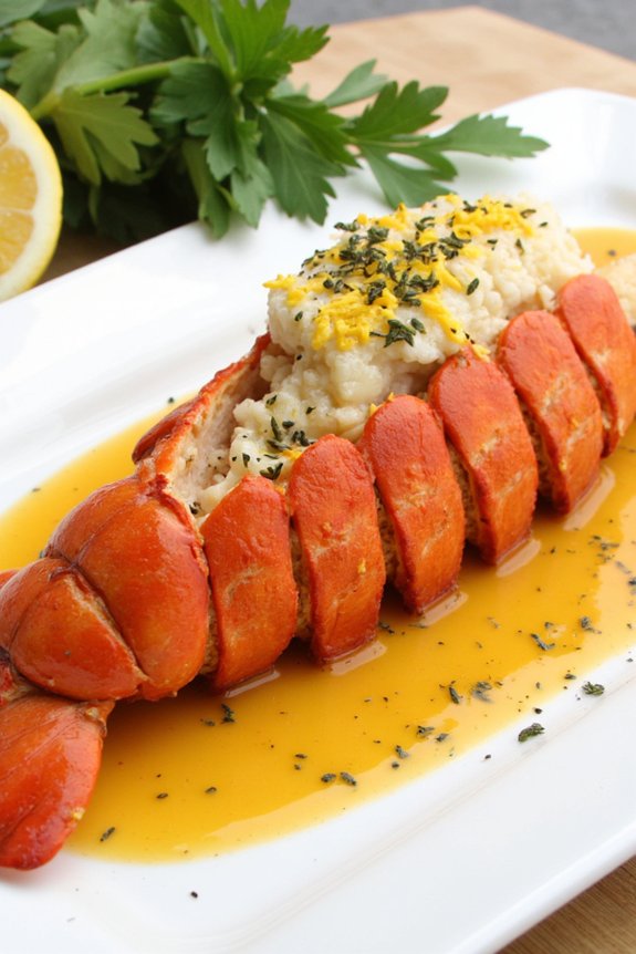 lobster tails poached in wine