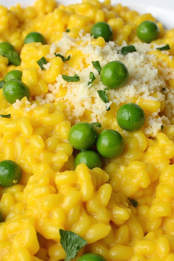 luxurious saffron pea risotto