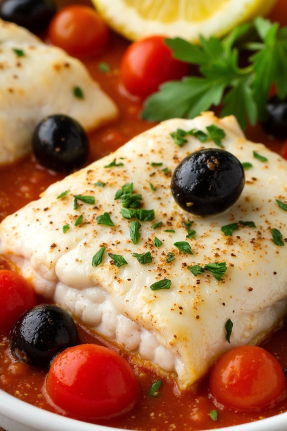 mediterranean baked cod dish