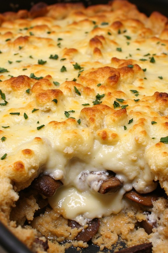 mushroom mozzarella cheesy gratin