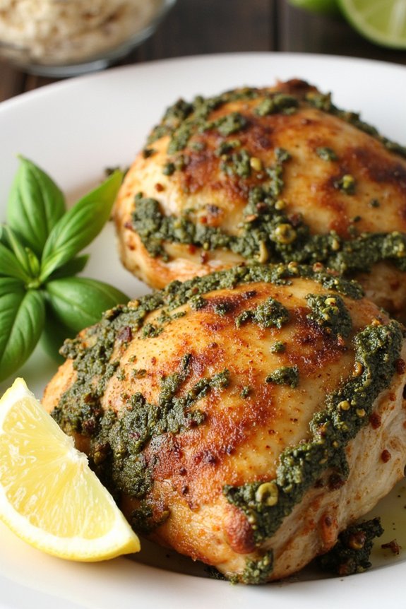 pesto infused chicken thighs