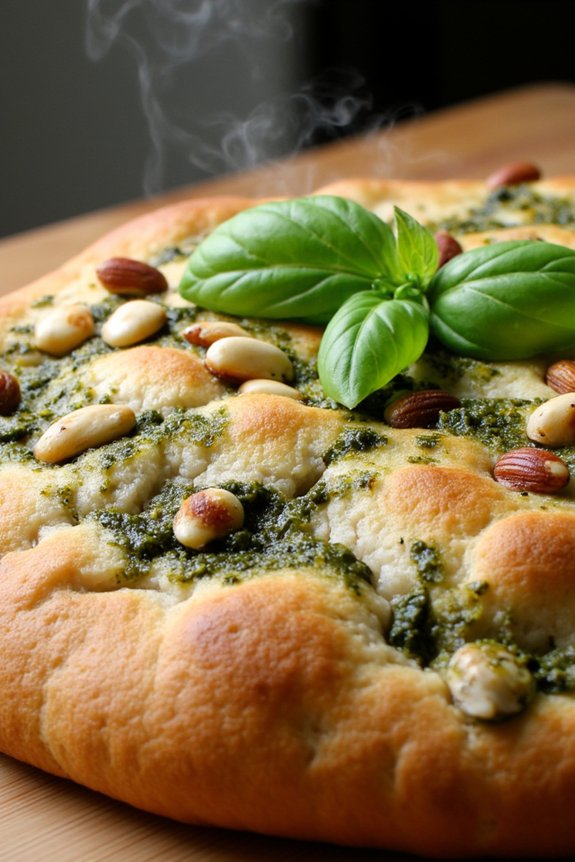 pesto infused pine nut focaccia
