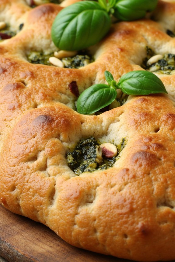 pesto infused pine nut focaccia