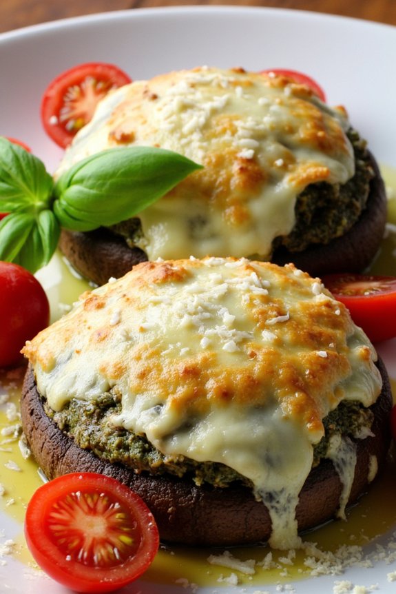 pesto provolone stuffed mushrooms