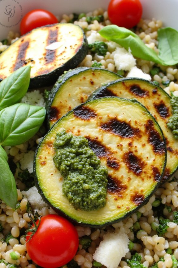 pesto quinoa with grilled zucchini