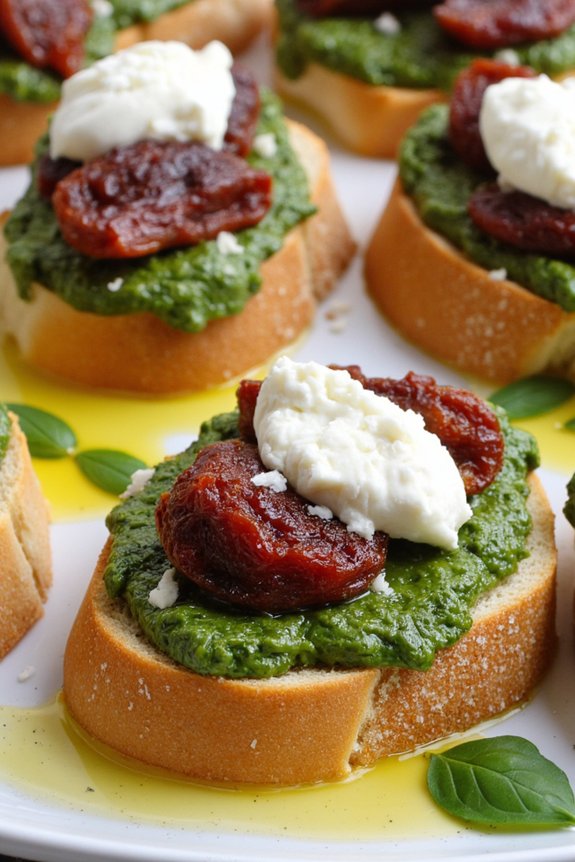 pesto sun dried tomato bruschetta