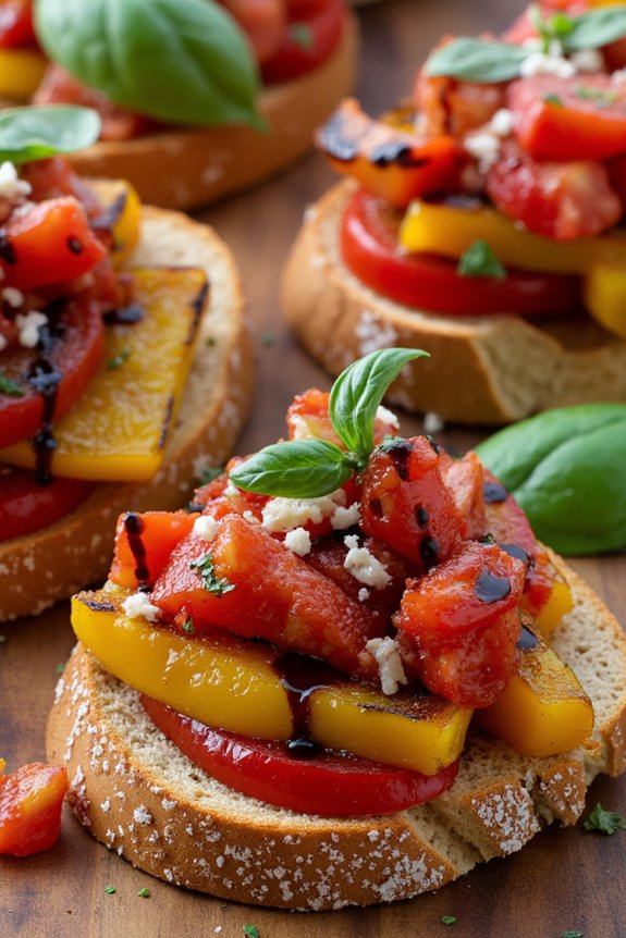 roasted peppers on toasted bread