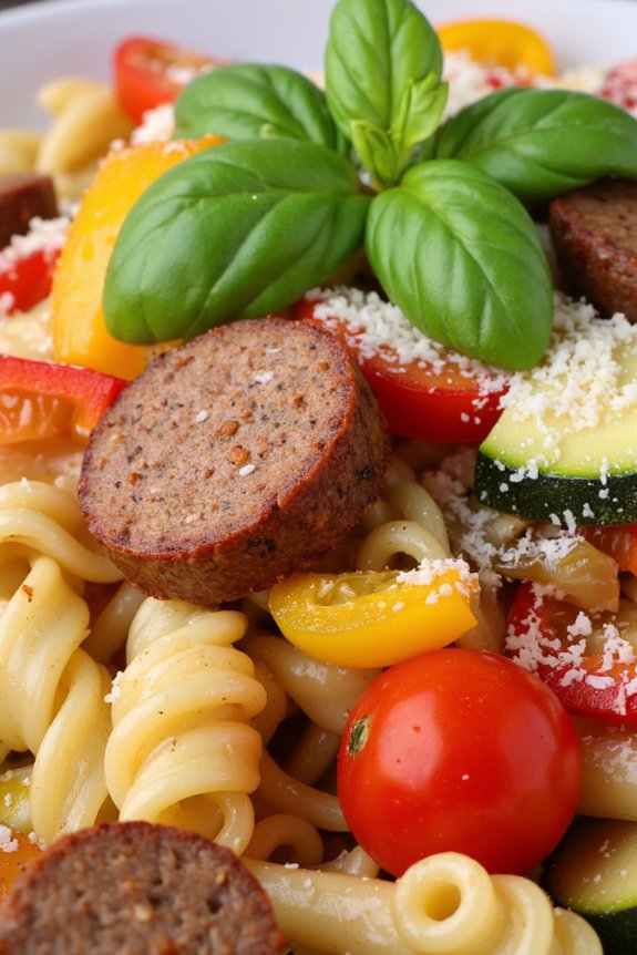 satisfying sausage pepper pasta