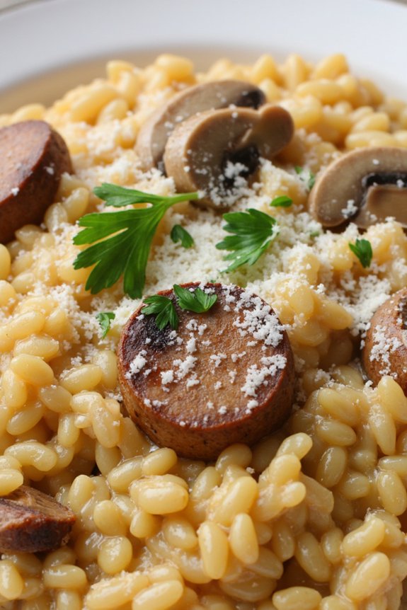 sausage mushroom creamy risotto