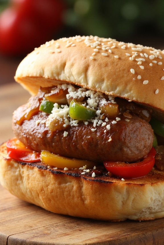 savory sausage and peppers sandwich