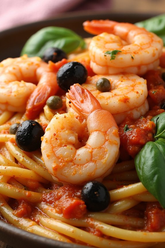 shrimp in robust puttanesca sauce