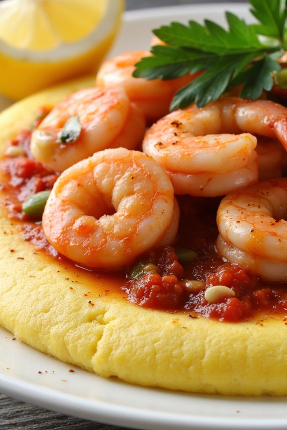 shrimp served over polenta