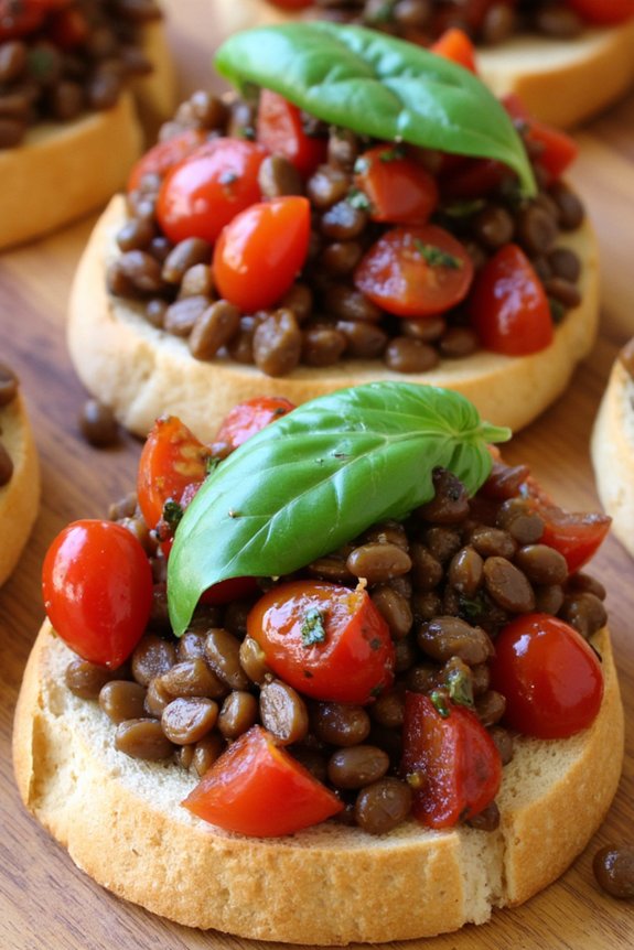 spicy lentil tomato bruschetta