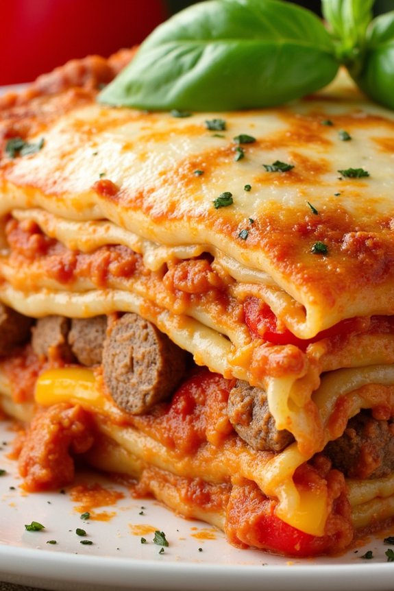 spicy sausage and pepper lasagna