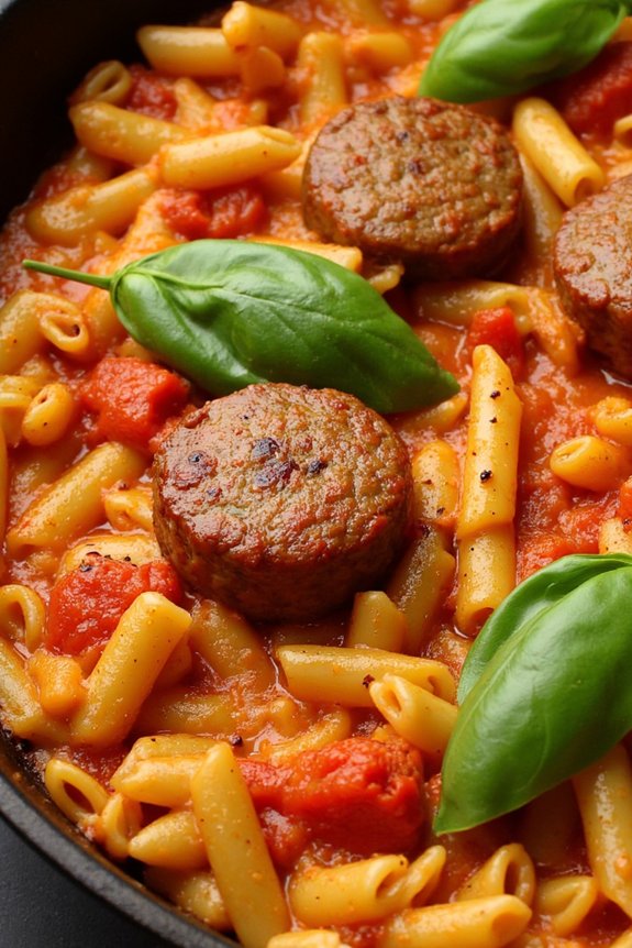 spicy sausage orzo one pan meal