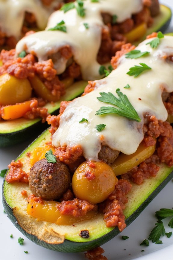 spicy sausage stuffed zucchini