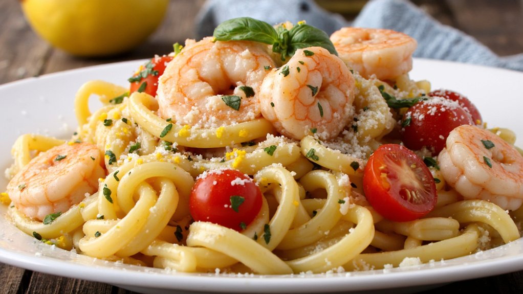summer inspired lemon shrimp pasta