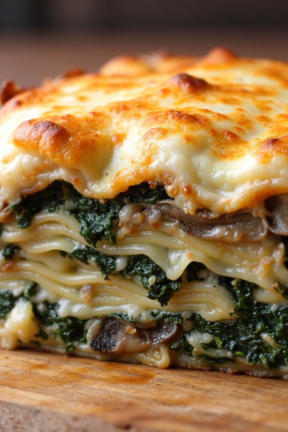 vegetarian mushroom spinach lasagna
