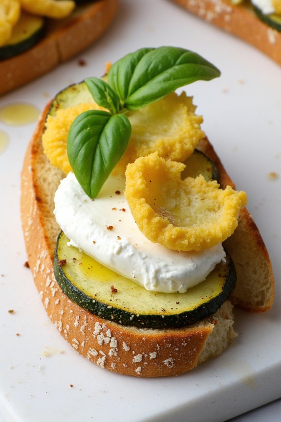 zucchini flower burrata bruschetta