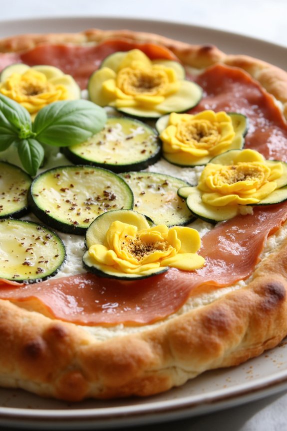 zucchini flower prosciutto tart